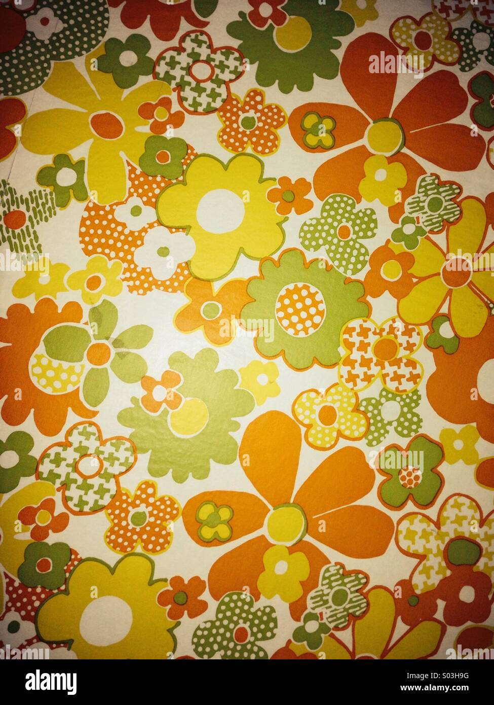 vintage 70s, floral pattern, orange yellow, HD Phone Wallpaper