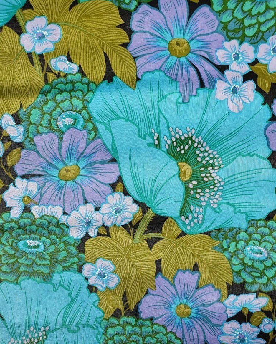 Vintage 70s, pastel flowers, turquoise poppies, SD Phone Wallpaper