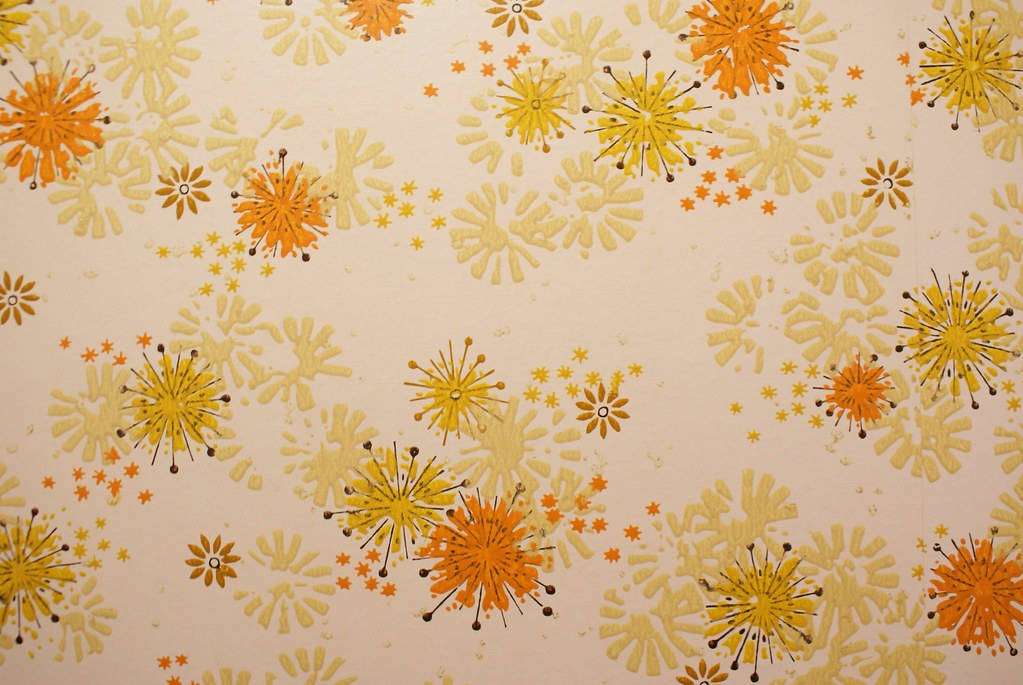 Vintage 70s, yellow snowflakes, vibrant orange, SD Desktop Wallpaper