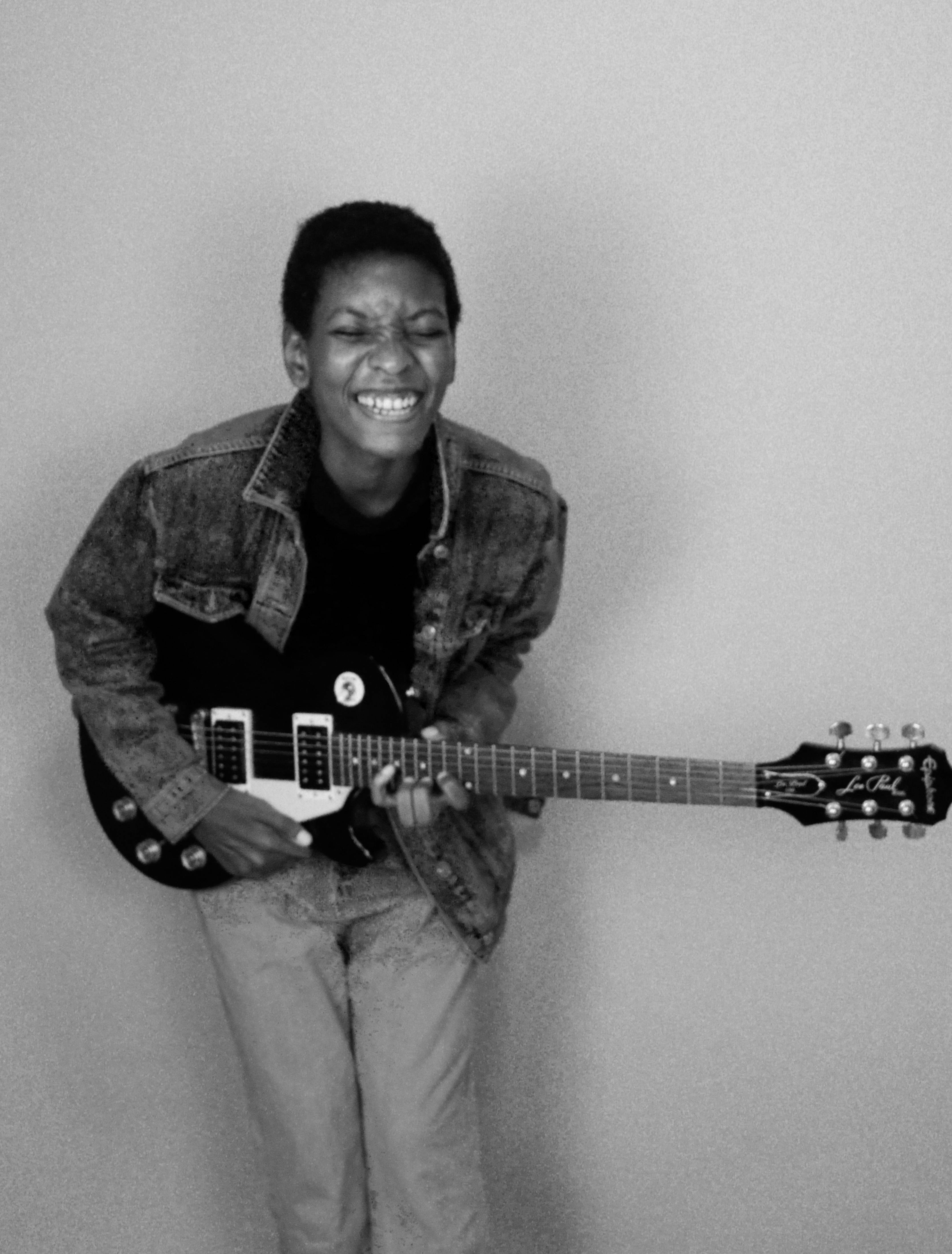 Vintage 90s Aesthetic, electric guitar, black and white photo, 4K Phone Wallpaper