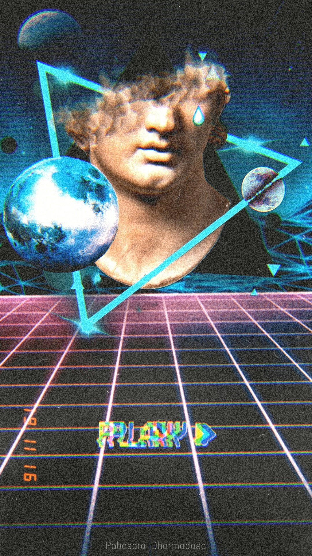 neon grids, cosmic backdrop, classical bust, Full HD Phone Wallpaper