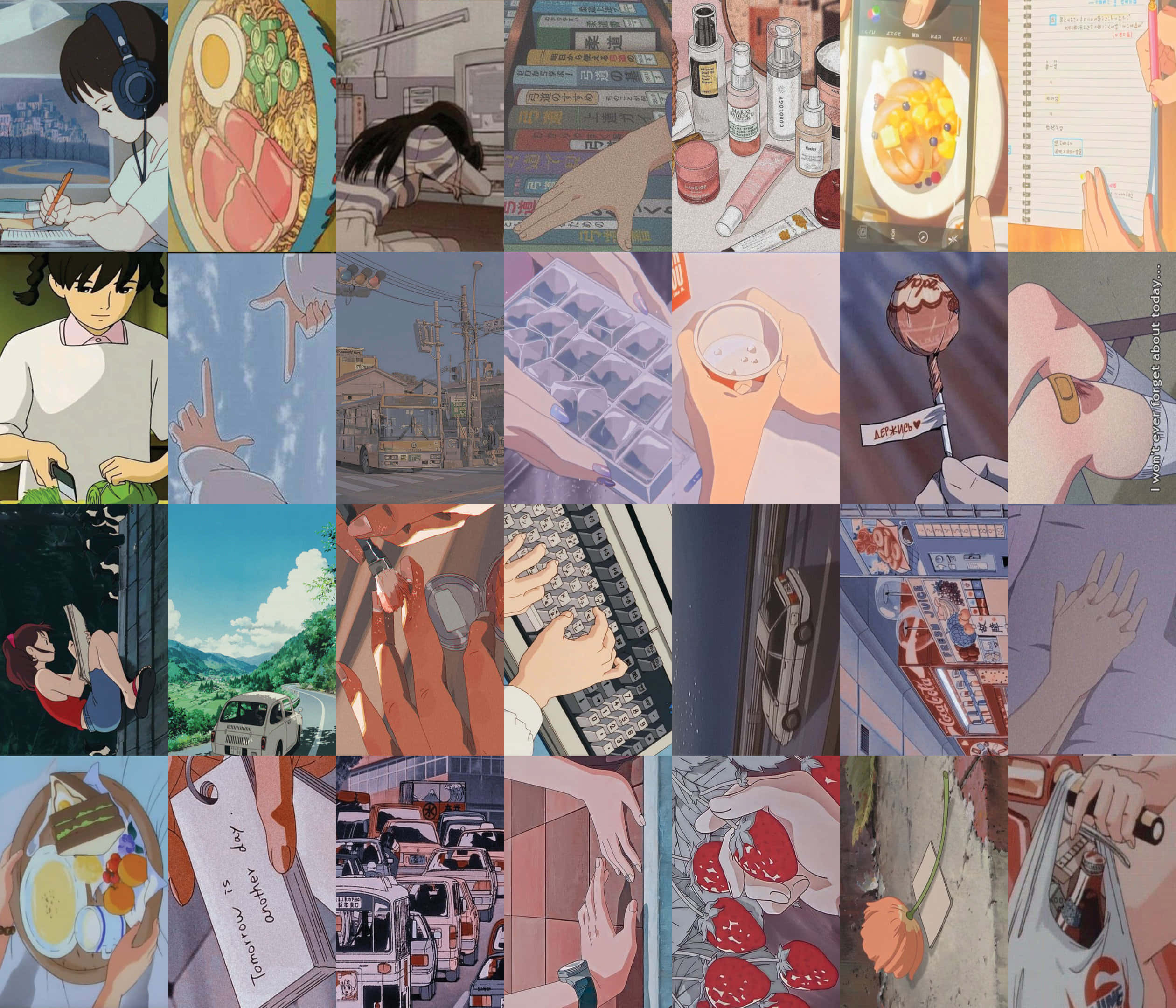90s anime aesthetic, anime-style scenes, eating ramen, Full HD Desktop Wallpaper