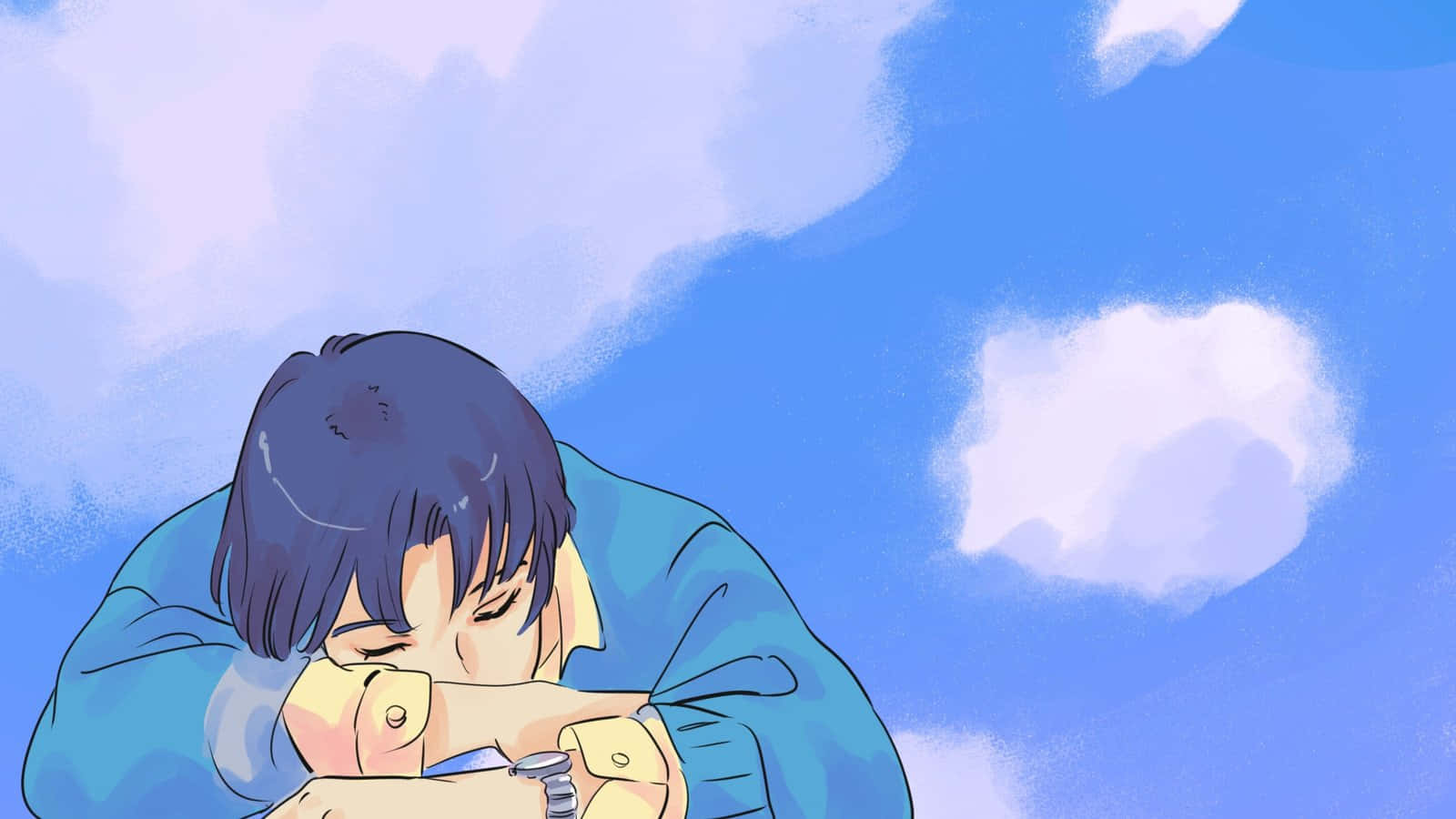 90s anime aesthetic, contemplative character, dark hair, HD Desktop Wallpaper
