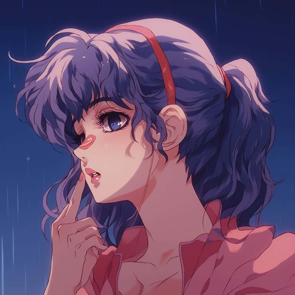 purple hair, red headband, rainy night, SD Desktop Wallpaper