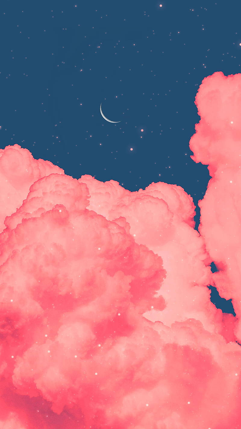 Pink Vintage Aesthetic Clouds Moon, vibrant pink clouds, deep blue night sky, HD Phone Wallpaper