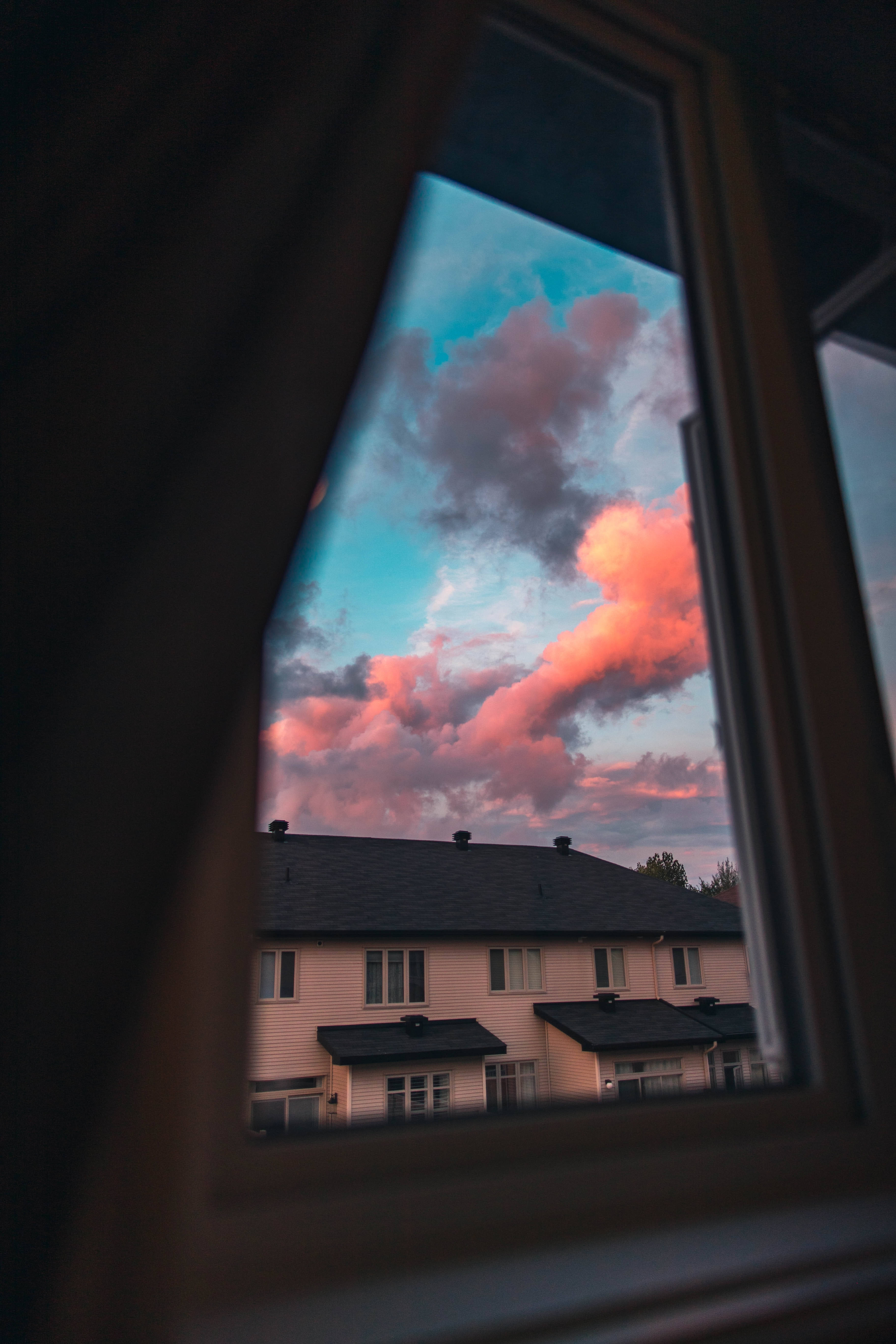 Vintage Aesthetic Clouds, window view, sunset sky, 5K Phone Wallpaper