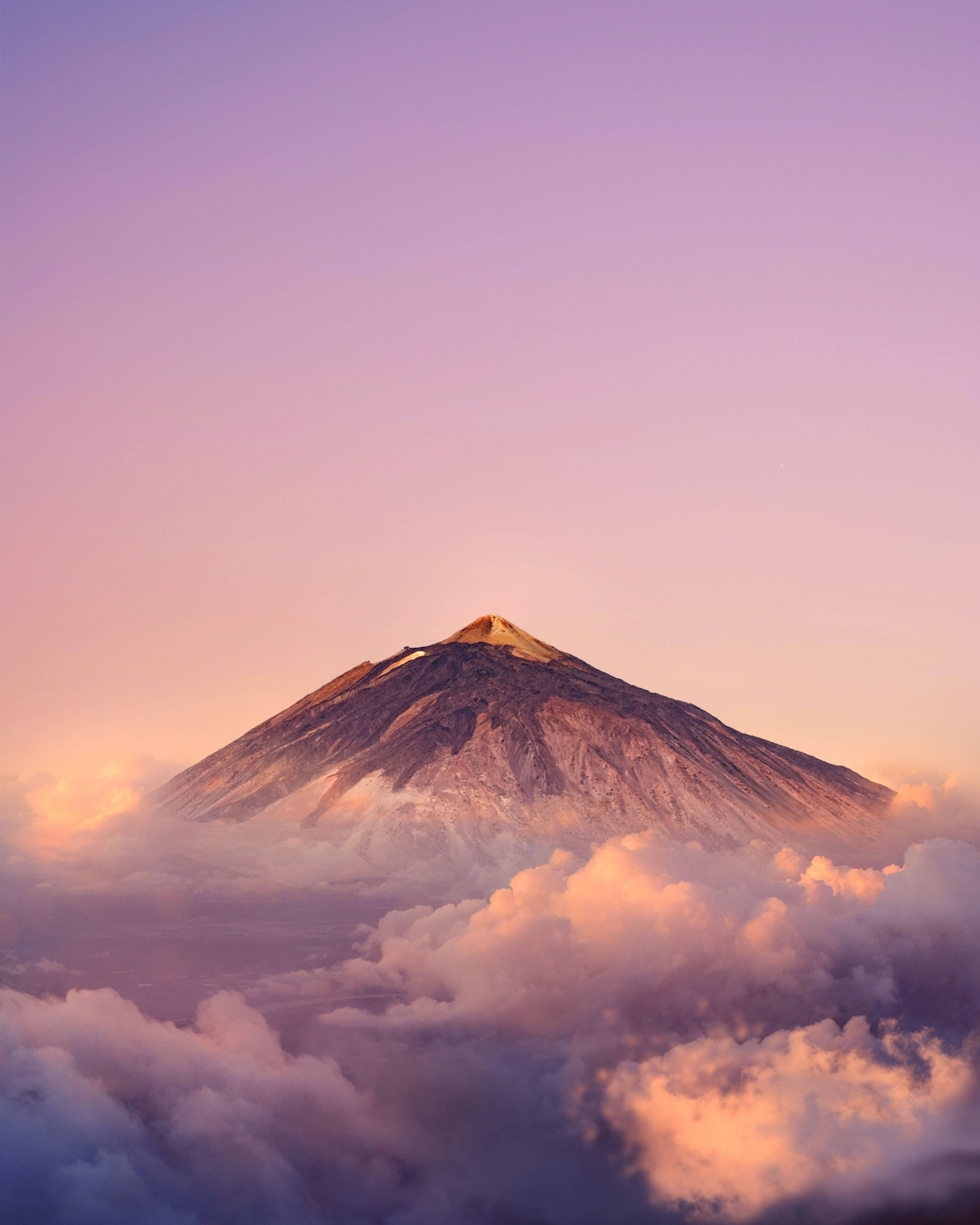 Vintage Aesthetic Clouds, volcanic mountain peak, fluffy clouds, 2K Phone Wallpaper