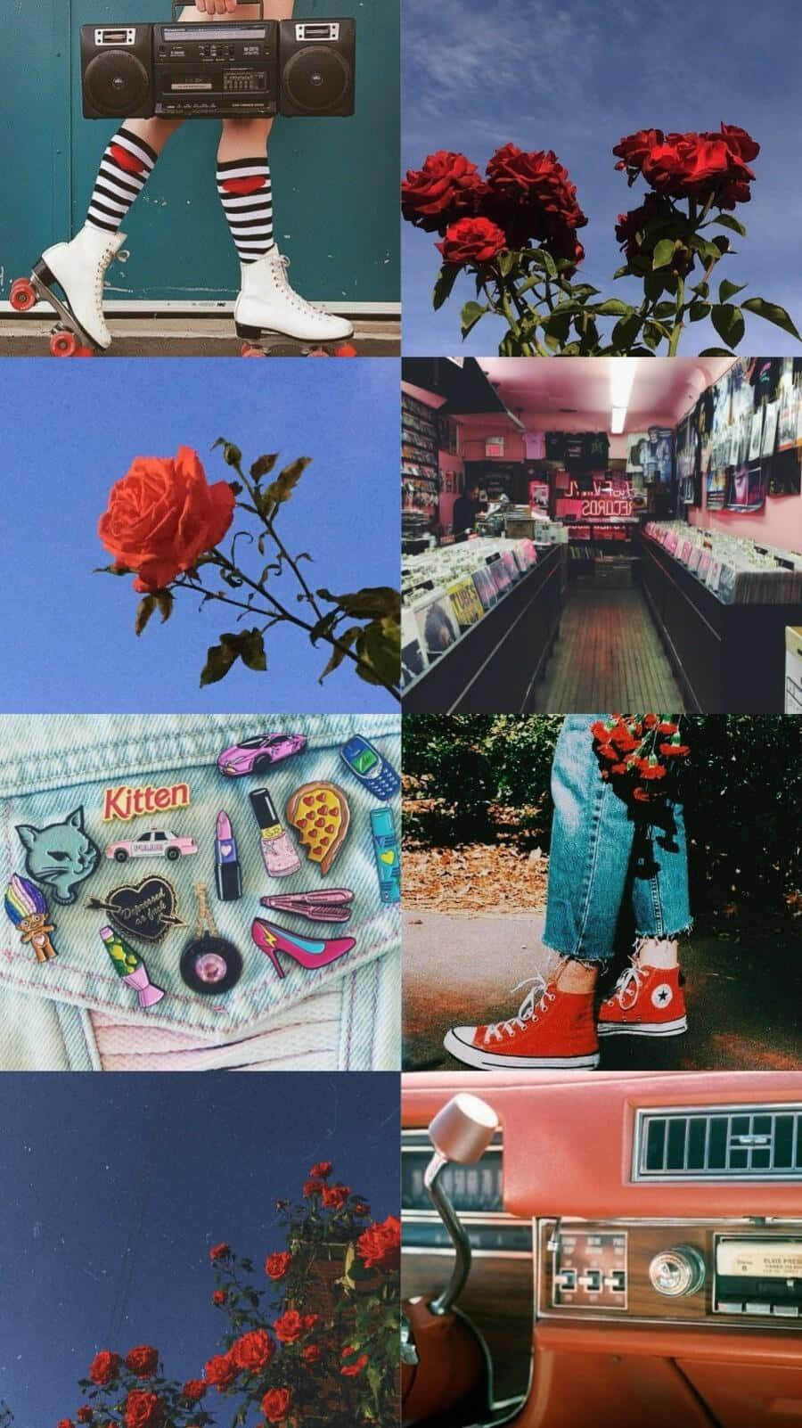 vintage aesthetic plant, red roses, vintage car interiors, HD Phone Wallpaper