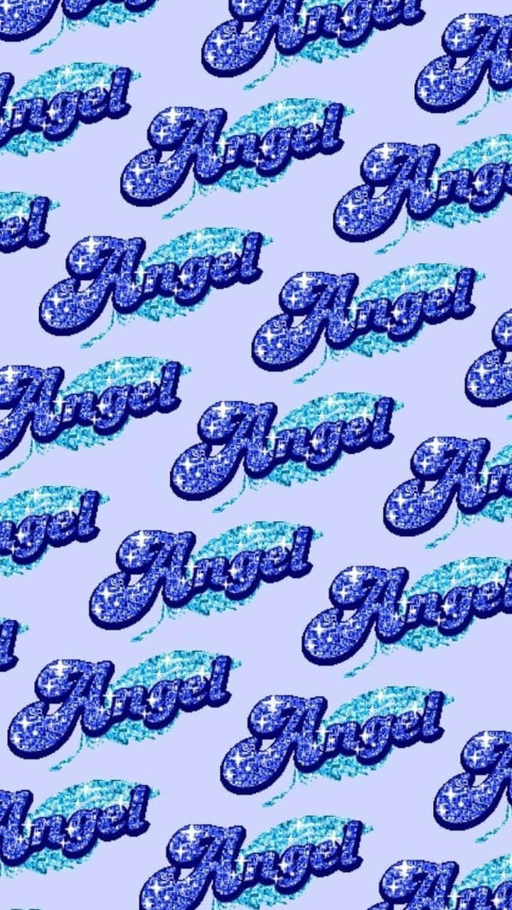 retro angel text pattern, glittery blue, cursive script, HD Phone Wallpaper