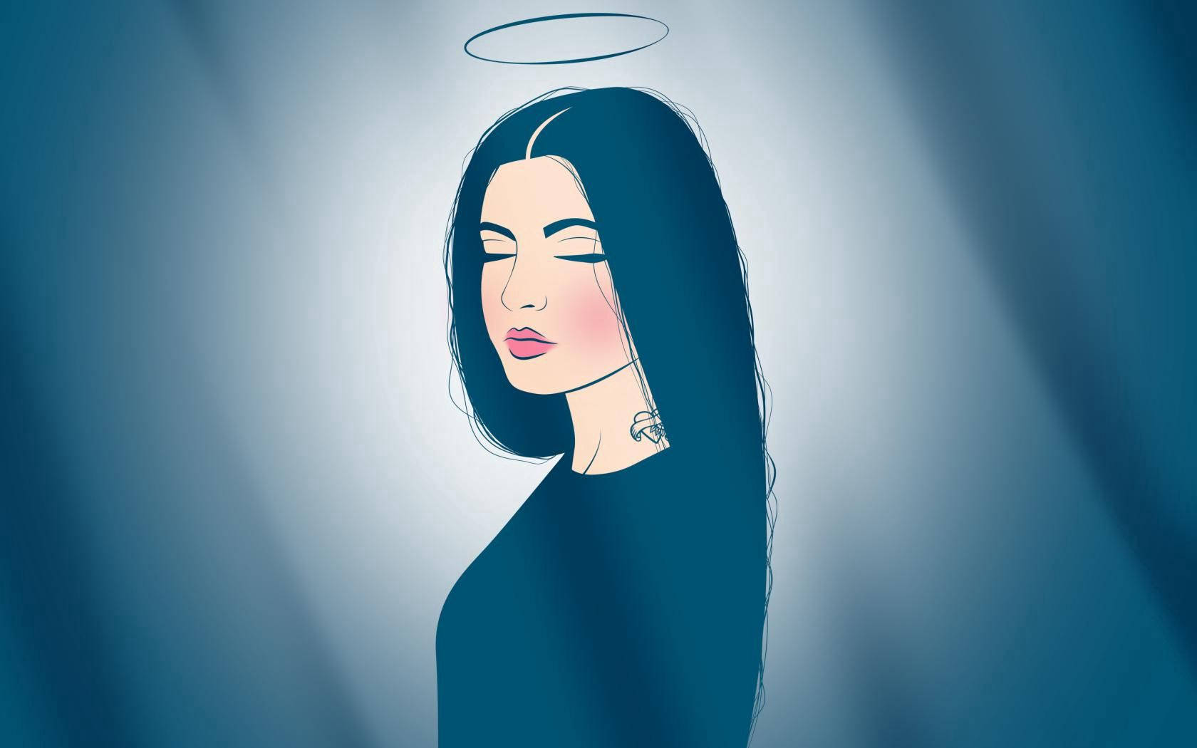 Angel, halo, soft blue light, HD Desktop Wallpaper