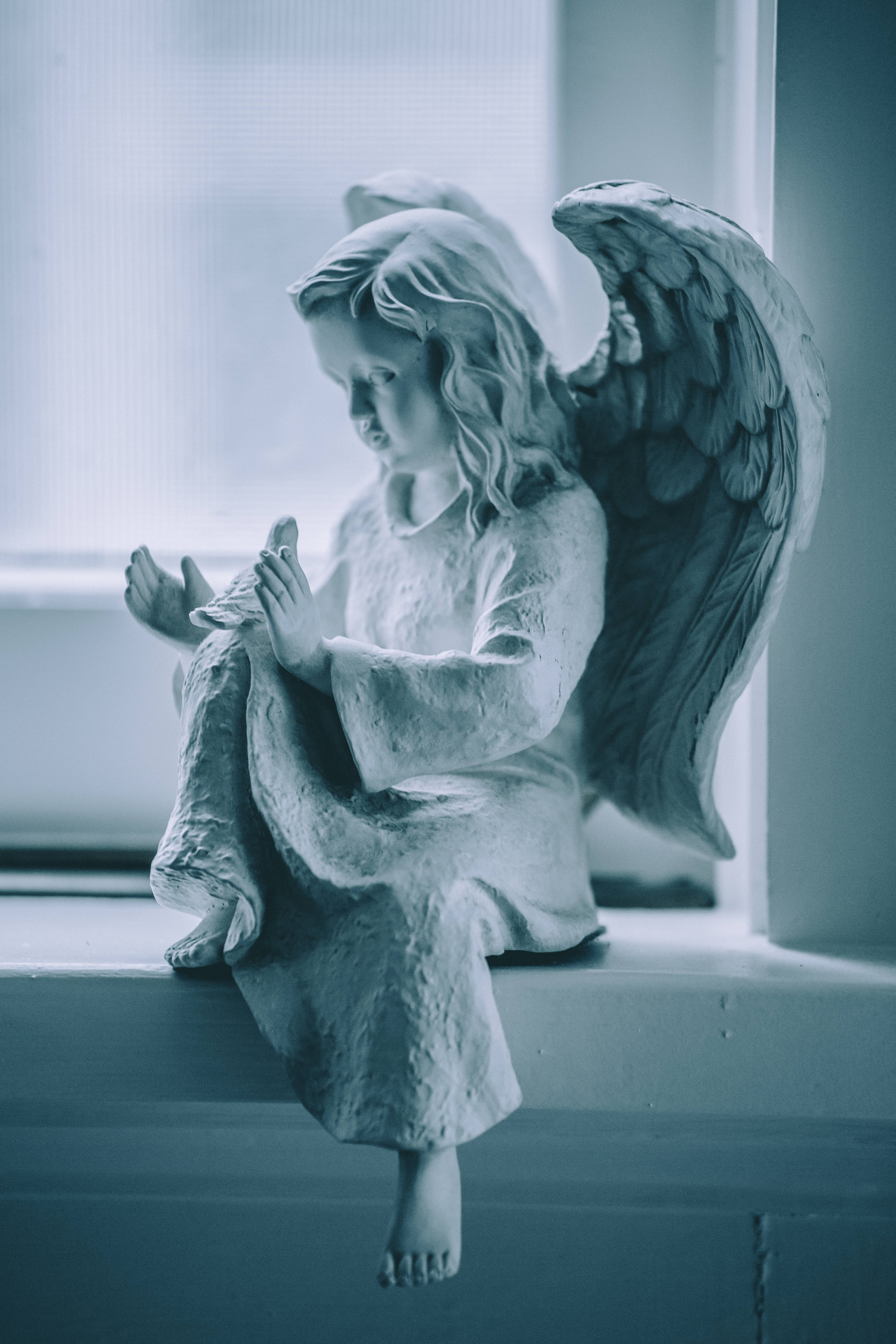 Angel, serene angel statue, detailed wings, 5K Phone Wallpaper
