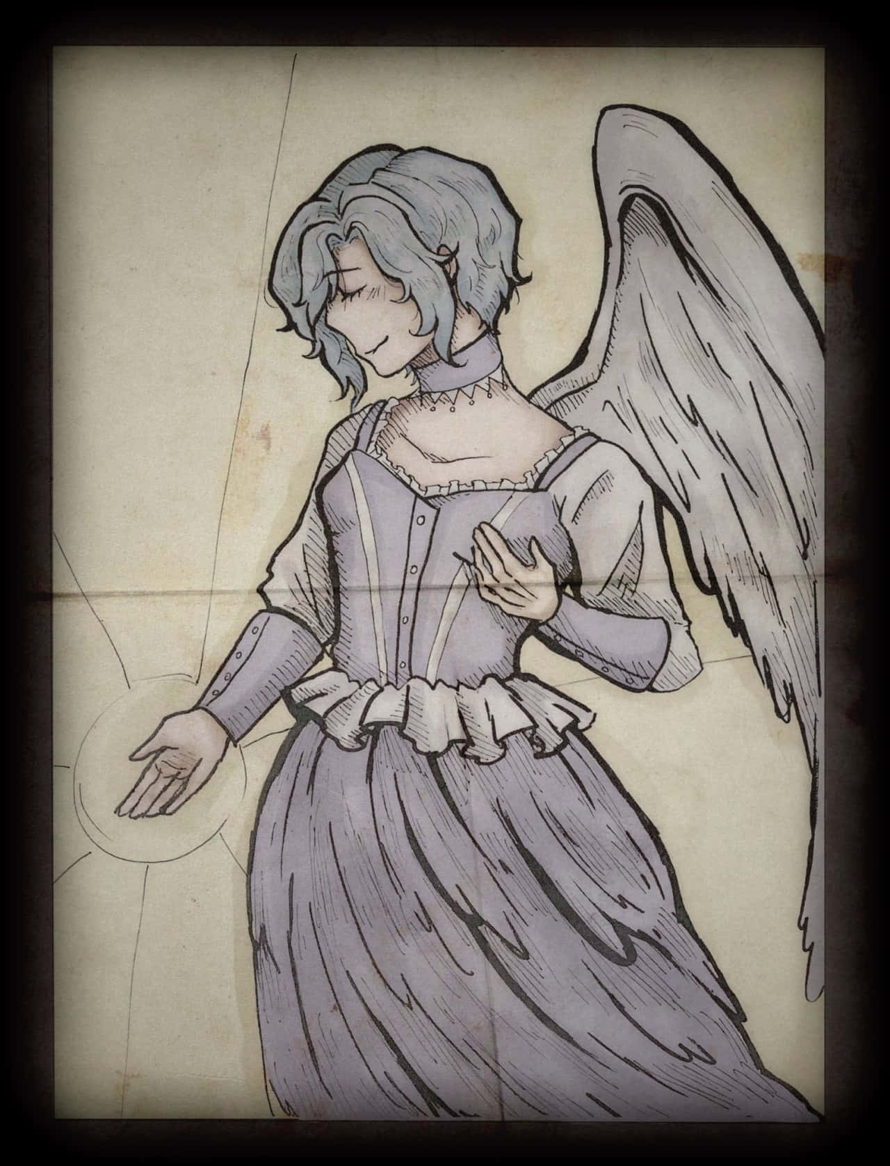 angelic figure, vintage corset dress, glowing orb, HD Phone Wallpaper
