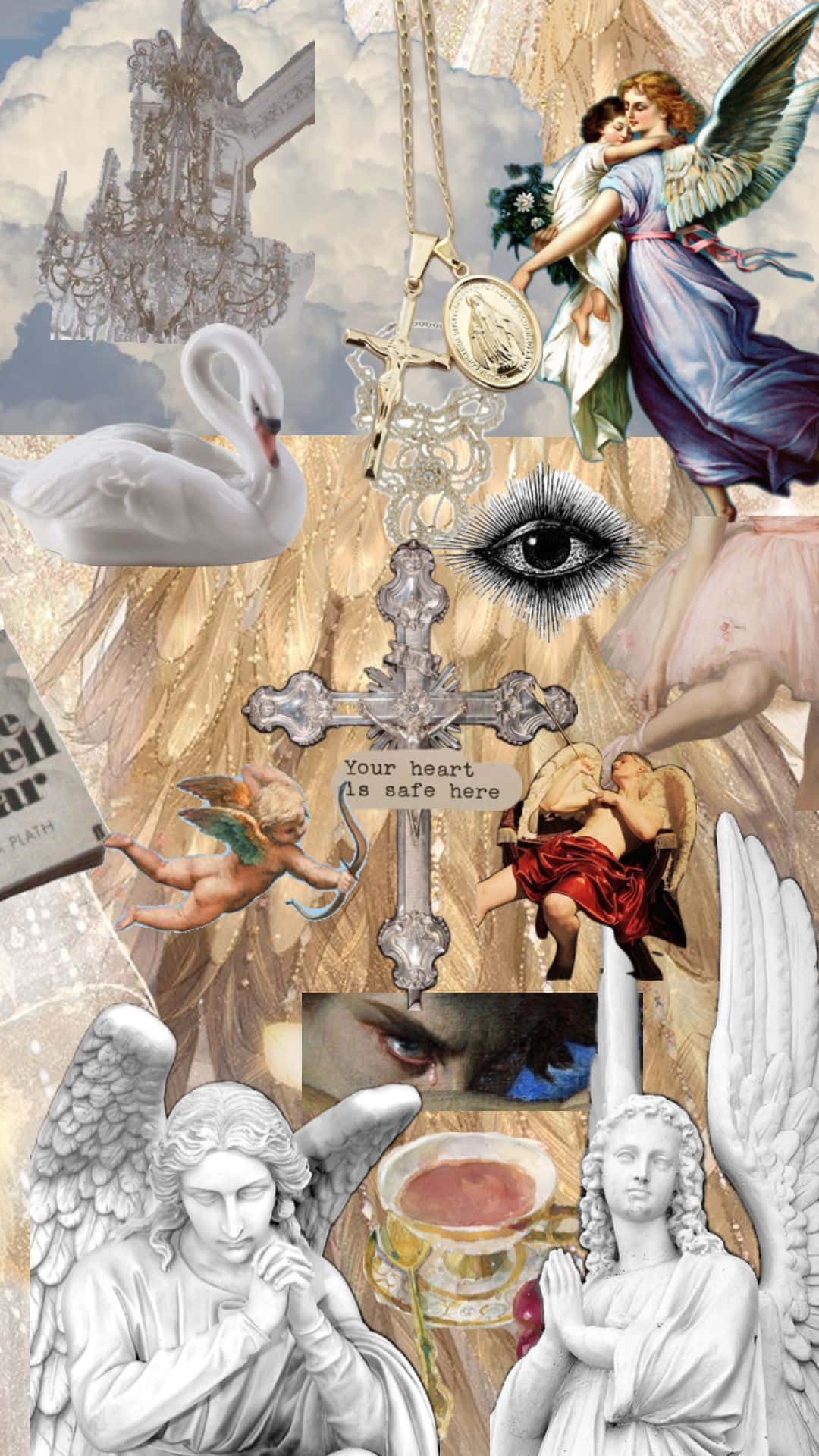 Vintage Angel Collage Aesthetic, angels, swans, Full HD Phone Wallpaper