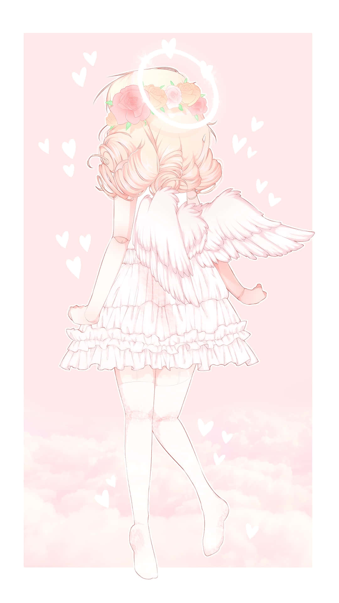 Angel Softie Aesthetic, anime-style angel girl, pink floral halo, Full HD Phone Wallpaper