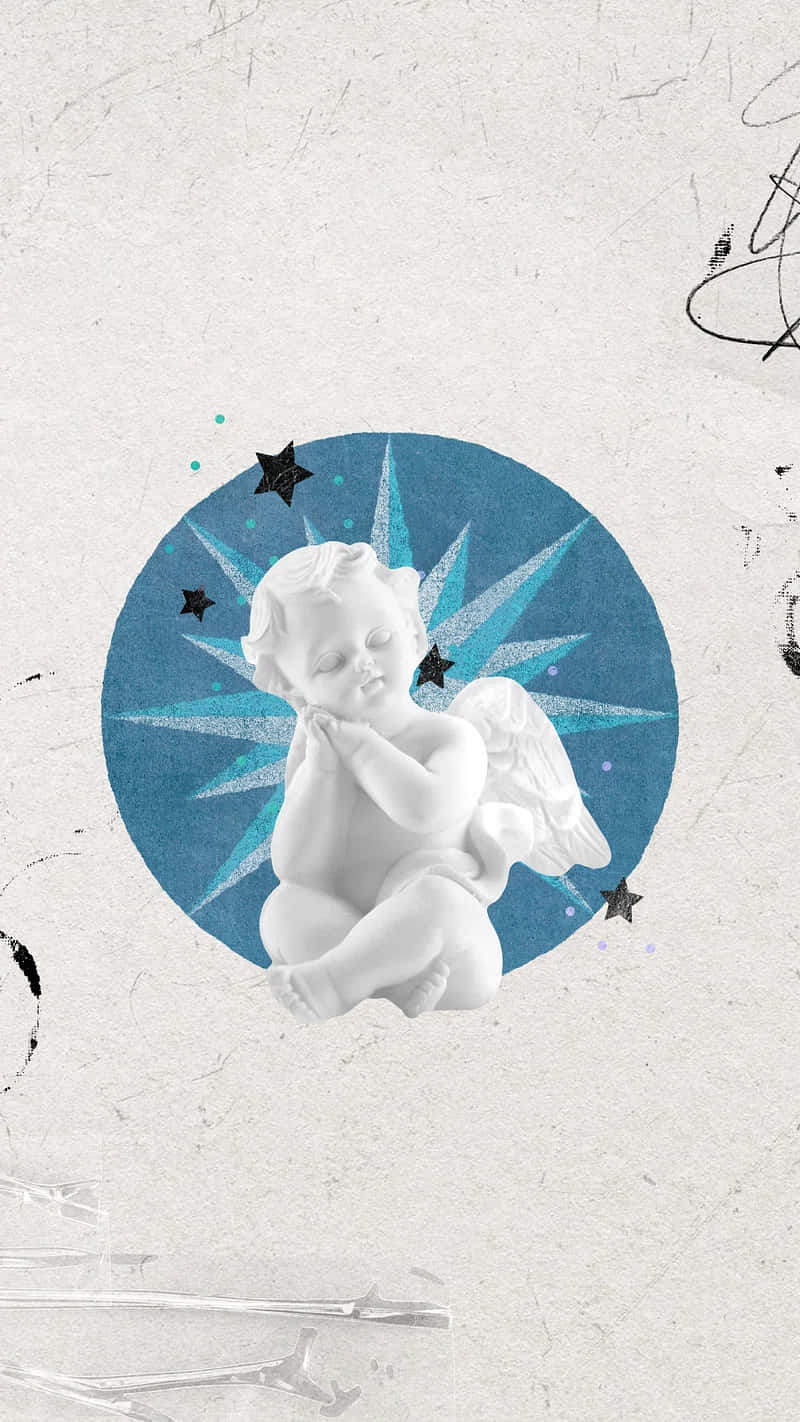 Vintage Angel Aesthetic, white cherub statue, blue starburst circle, HD Phone Wallpaper