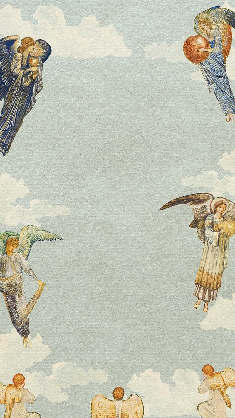 Vintage Angel Pattern Wallpaper, angels, wings, HD Phone Wallpaper