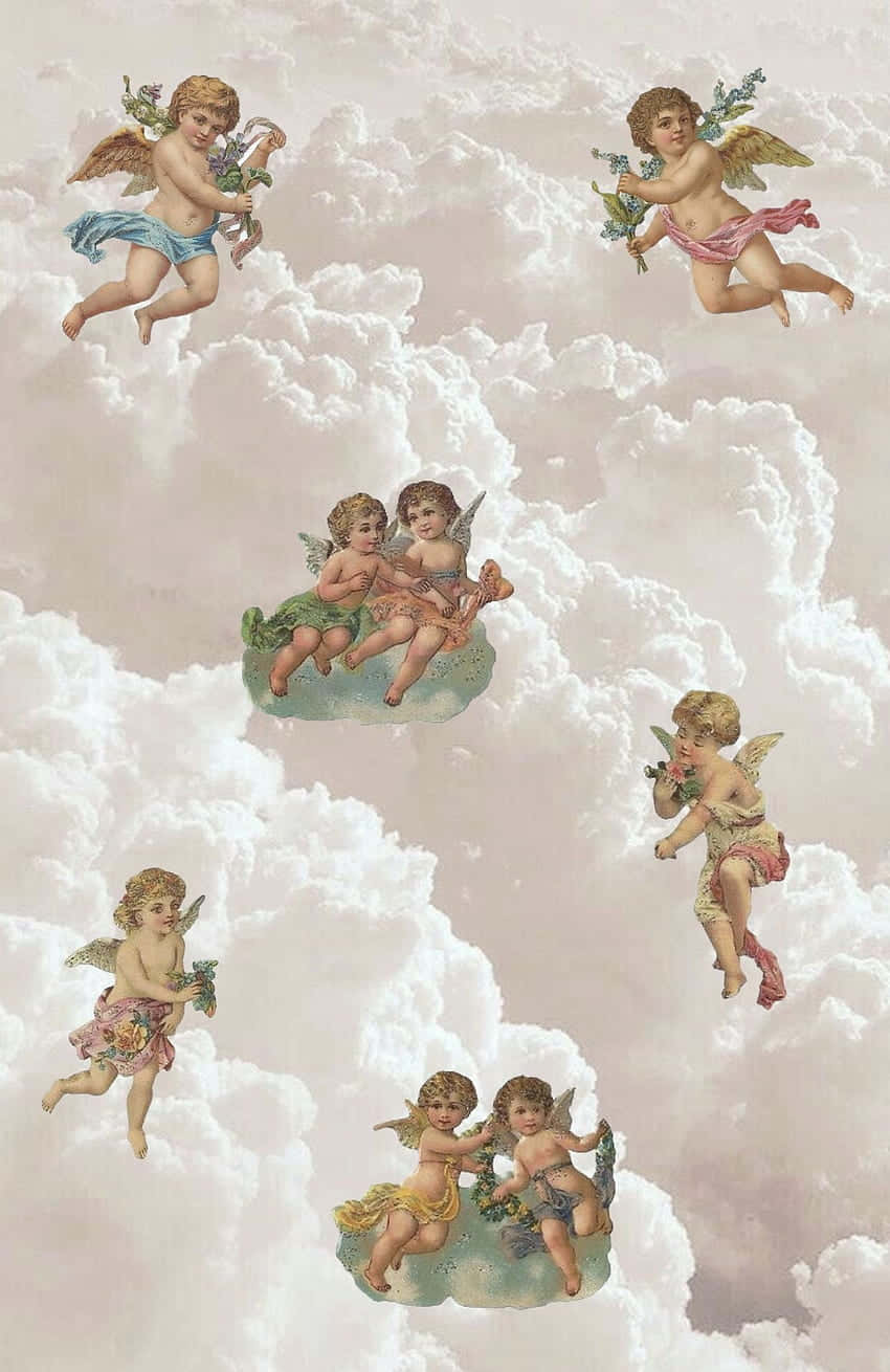 Vintage Angel Clouds Aesthetic, cherubs, wings, HD Phone Wallpaper
