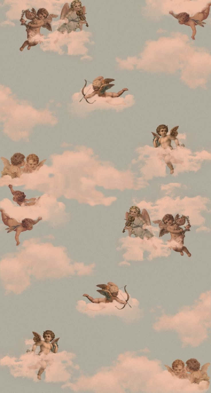 Vintage Angel Aesthetic, cherubic angels, bows and wings, HD Phone Wallpaper