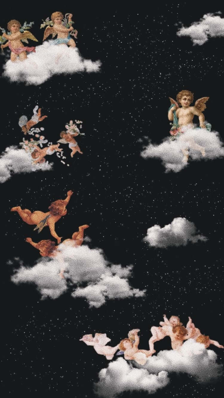 Vintage Angel Aesthetic, night sky, classical cherubs, HD Phone Wallpaper