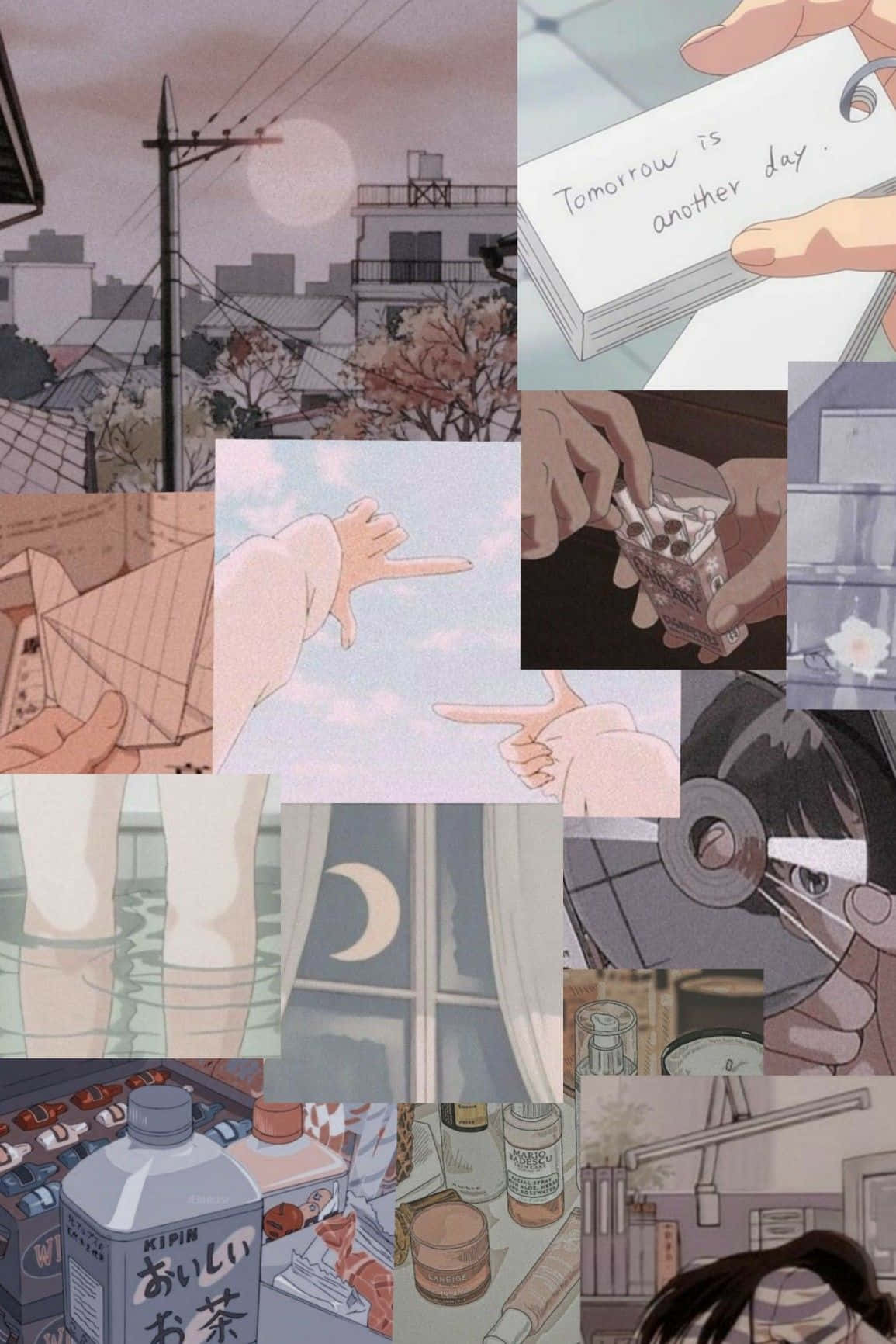 Vintage Anime Collection, pastel anime collage, moonlit windows, HD Phone Wallpaper