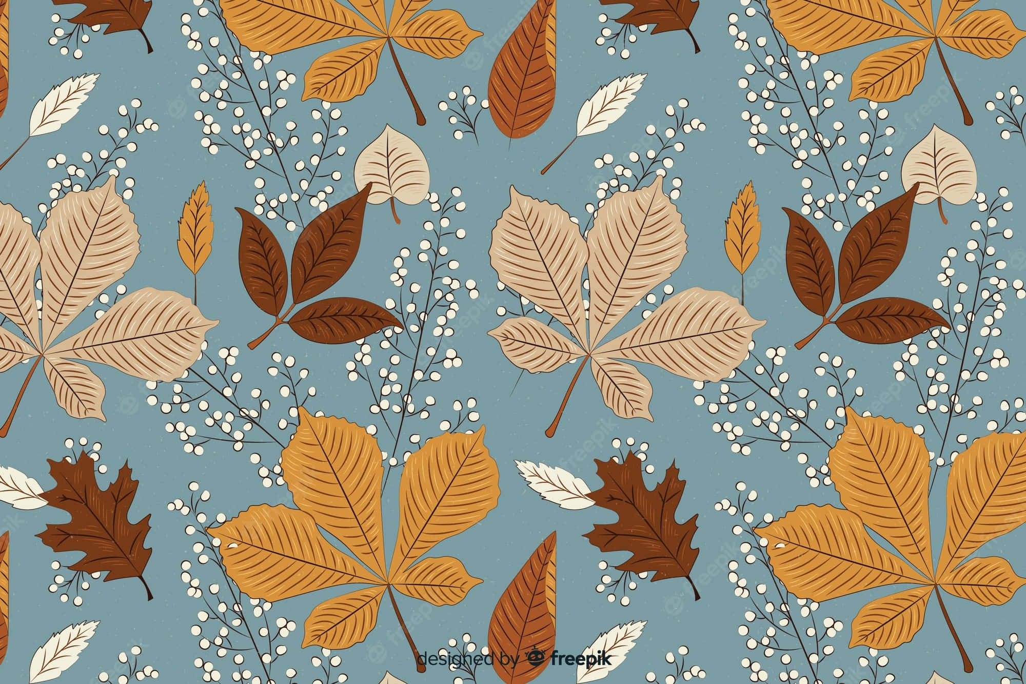 vintage autumn, autumn leaves, white berries, Full HD Desktop Wallpaper