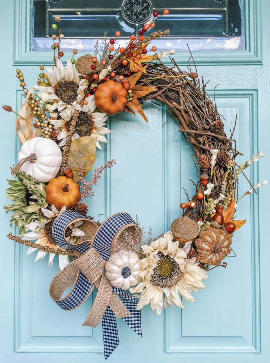 fall wreath, rustic autumn wreath, pumpkins, SD Phone Wallpaper