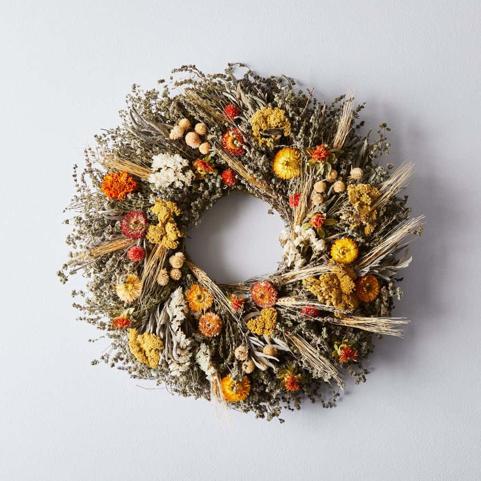 fall wreath, rustic dried flower wreath, golden orange blooms, SD Desktop Wallpaper