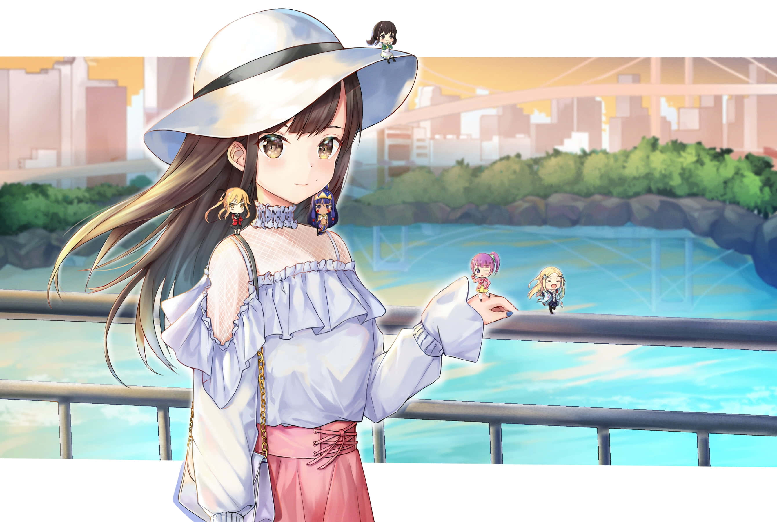 beach hat, white hat, blouse, 2K Desktop Wallpaper