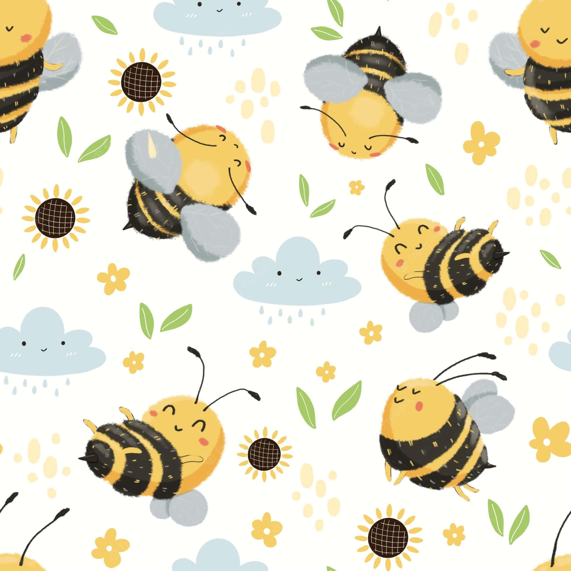 Vintage Bee, cartoon bees, smiling faces, Full HD Desktop Wallpaper