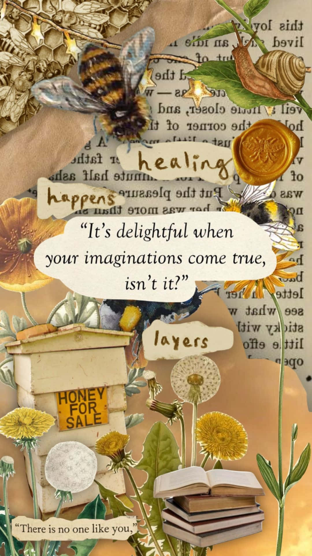 Vintage Bee, floral collage art, bees, Full HD Phone Wallpaper