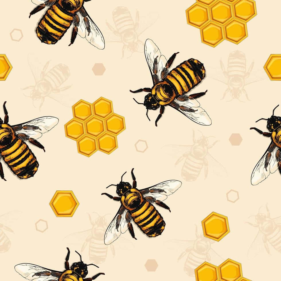Vintage Bee, honeycomb pattern, golden honeycomb hexagons, SD Desktop Wallpaper