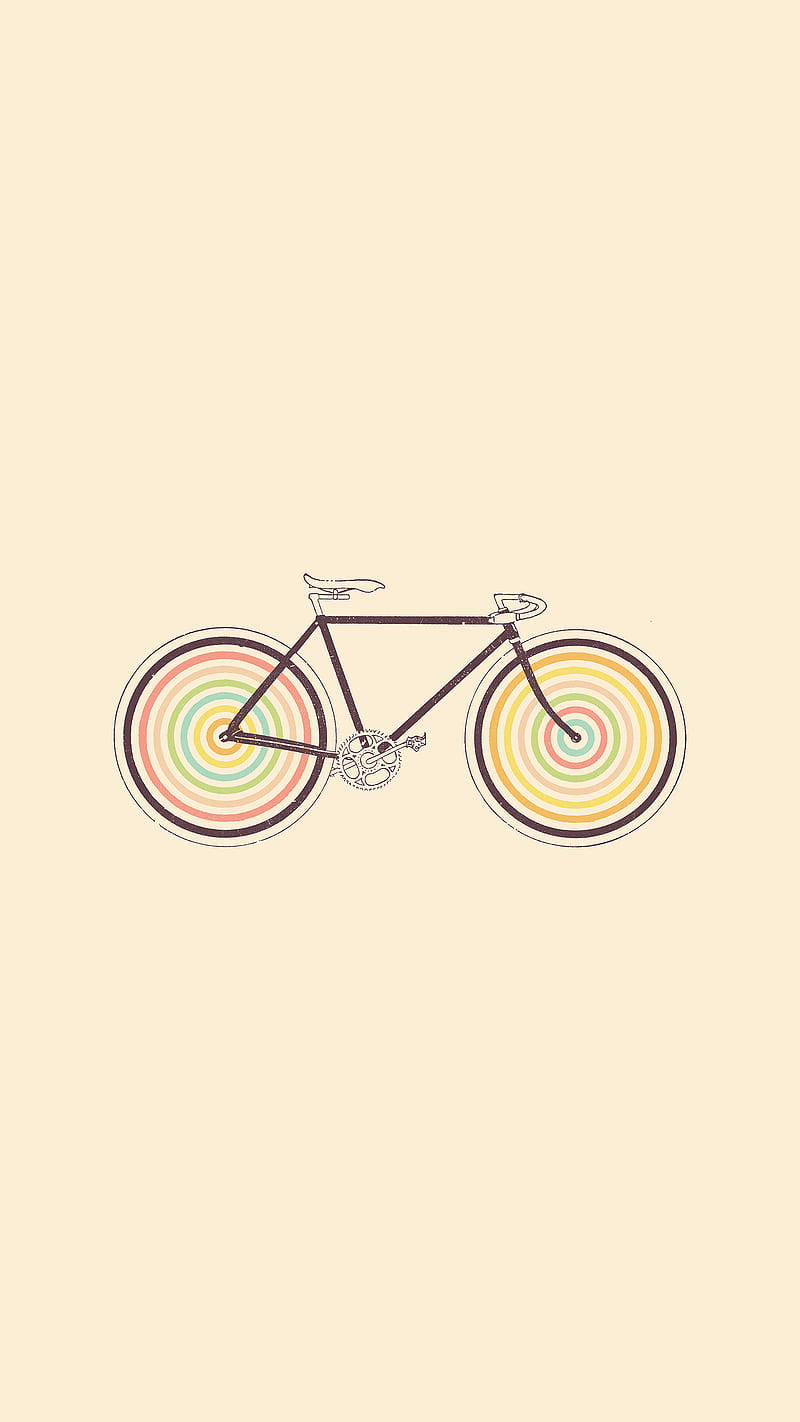 vintage minimalist bicycle, rainbow concentric wheels, soft beige background, HD Phone Wallpaper