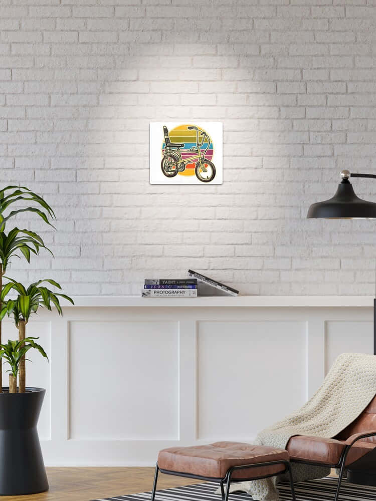 vintage bicycle, white brick wall, white shelf, SD Phone Wallpaper