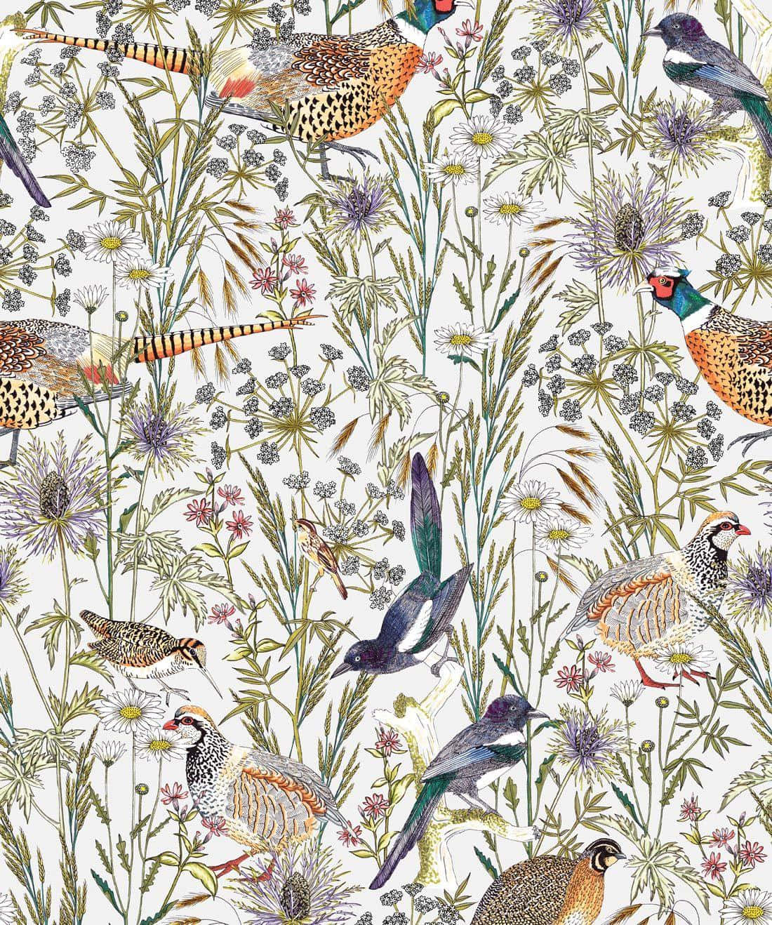 Vintage Bird, illustrated birds, wildflowers, HD Phone Wallpaper
