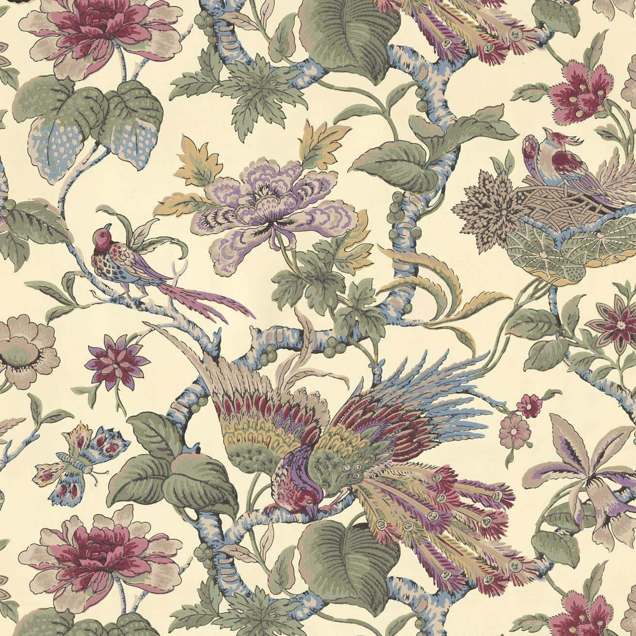 vintage floral bird pattern, intricate floral vines, birds, HD Desktop Wallpaper