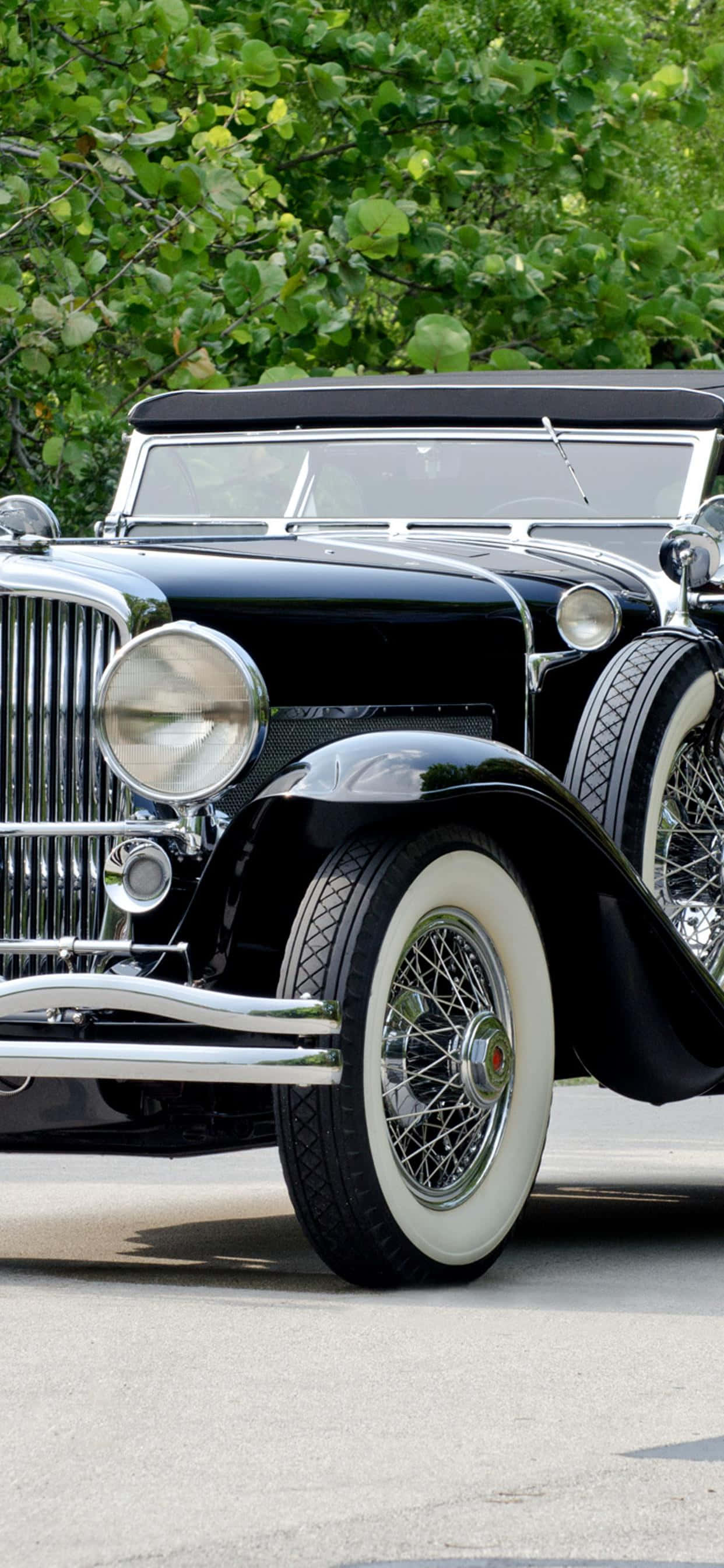 vintage convertible, glossy black, white wall tires, 2K Phone Wallpaper