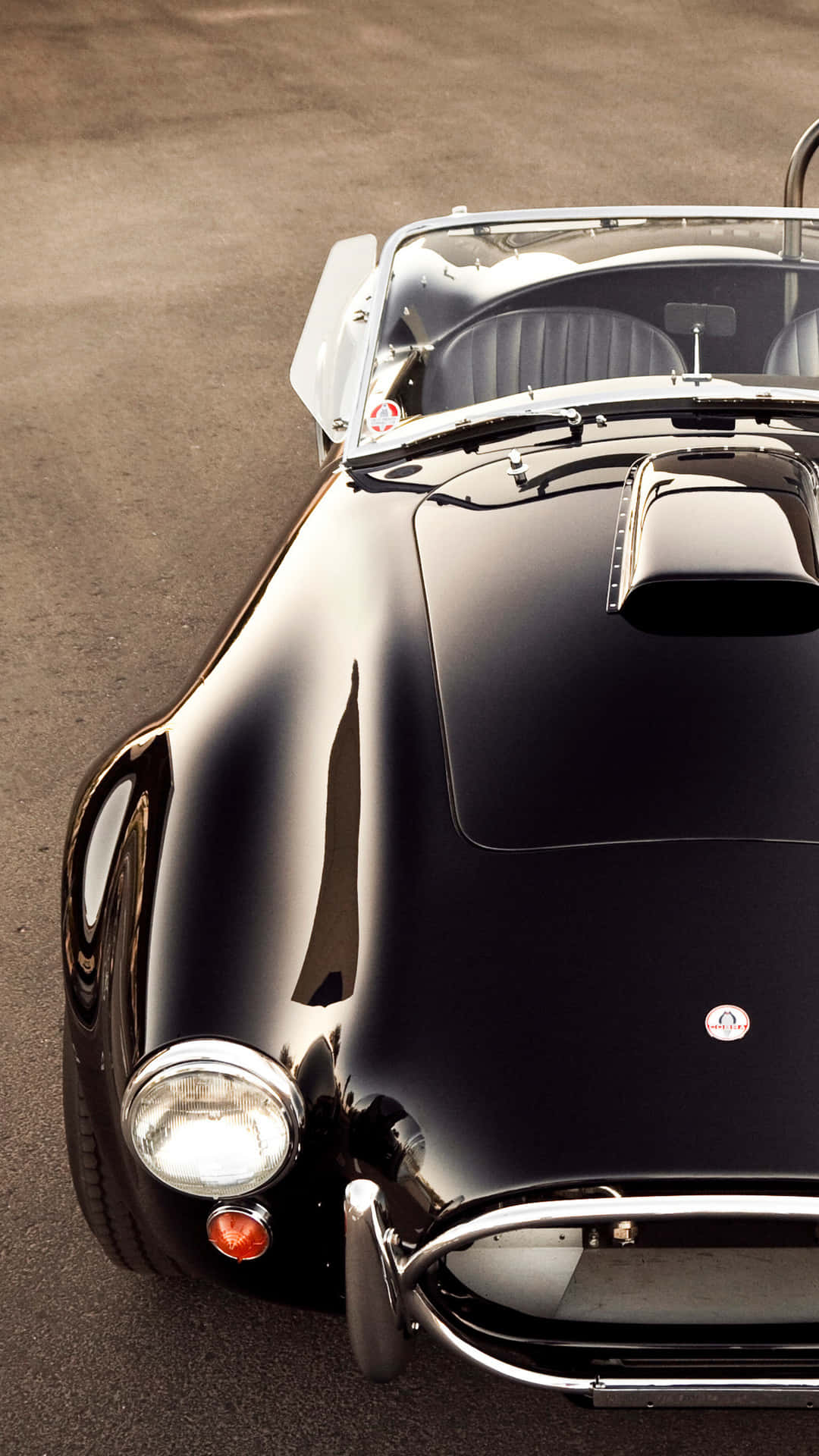 Vintage Black Sports Car, chrome accents, glossy finish, Full HD Phone Wallpaper