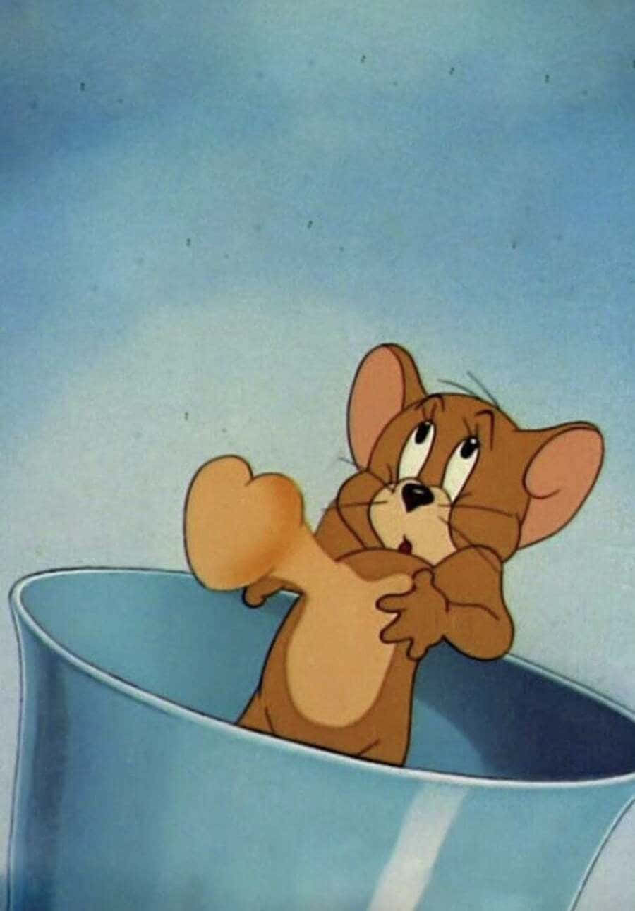 cartoon mouse, blue bucket, soft sky background, HD Phone Wallpaper