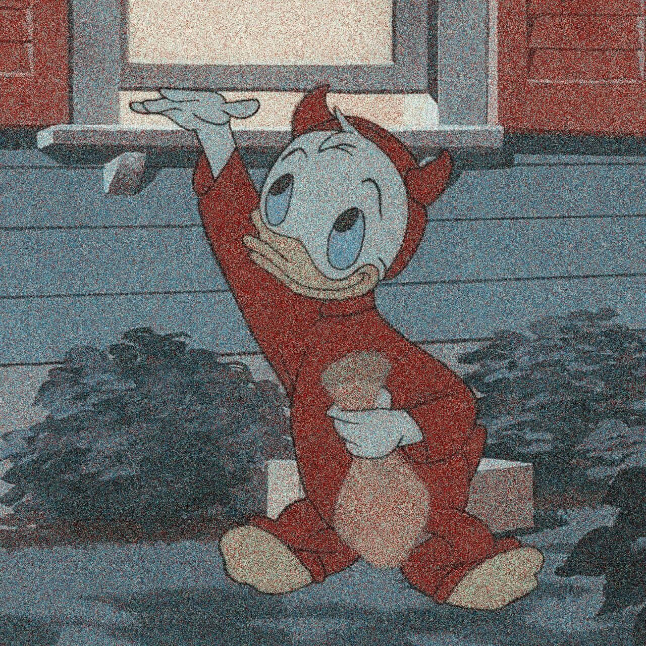 cartoon duck, red devil costume, vintage radio, HD Desktop Wallpaper