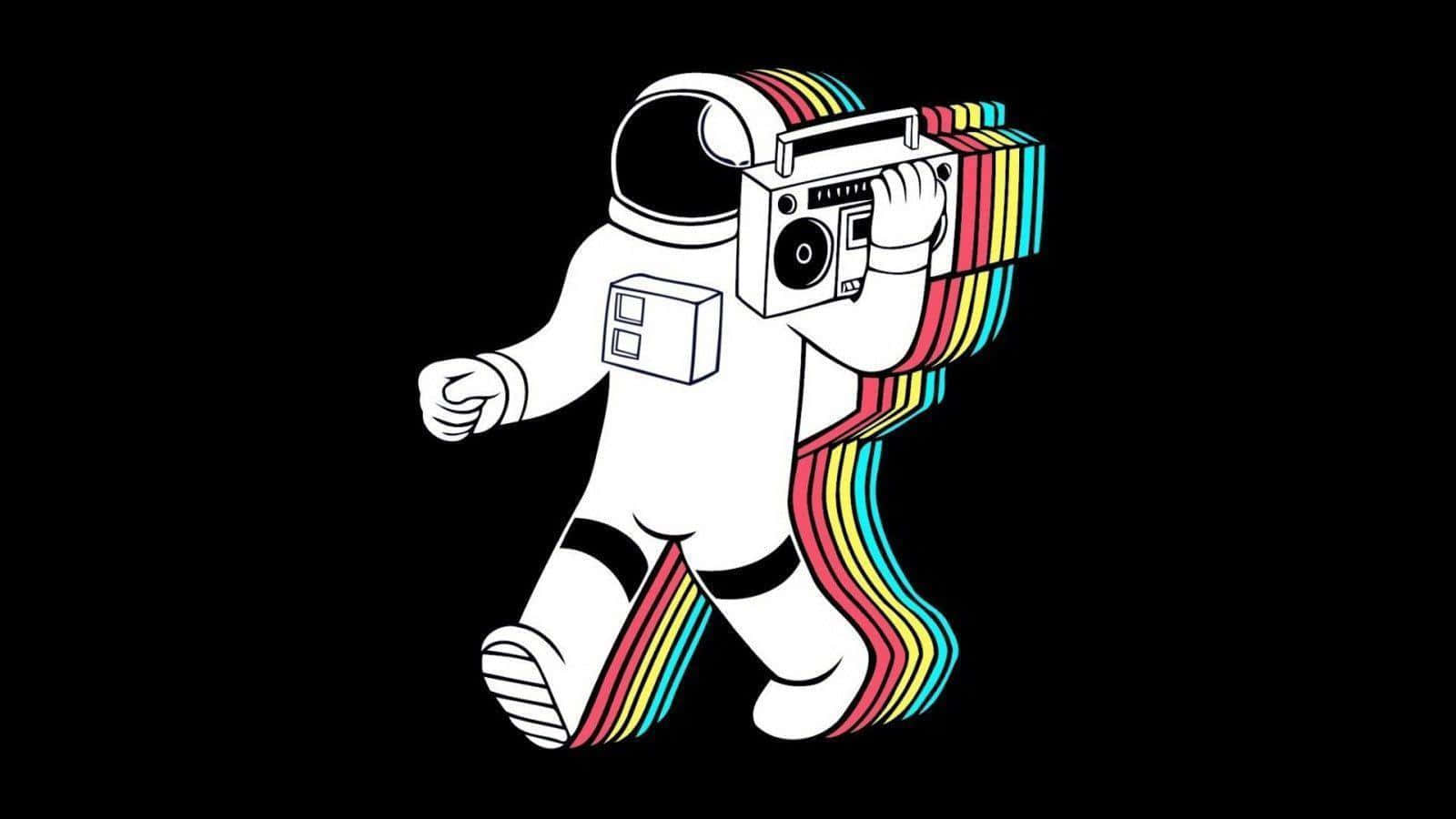 vintage cartoon aesthetic, astronaut, boombox, HD Desktop Wallpaper