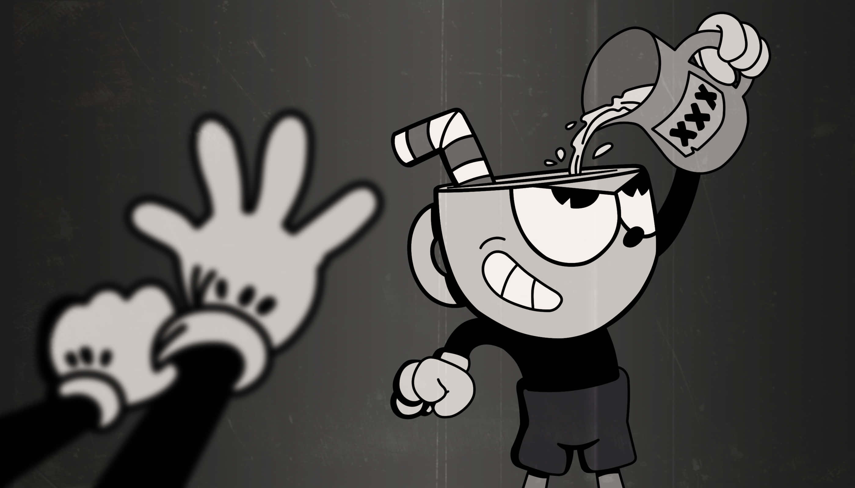Vintage Cartoon, cup character, gloved hand, 2K Desktop Wallpaper
