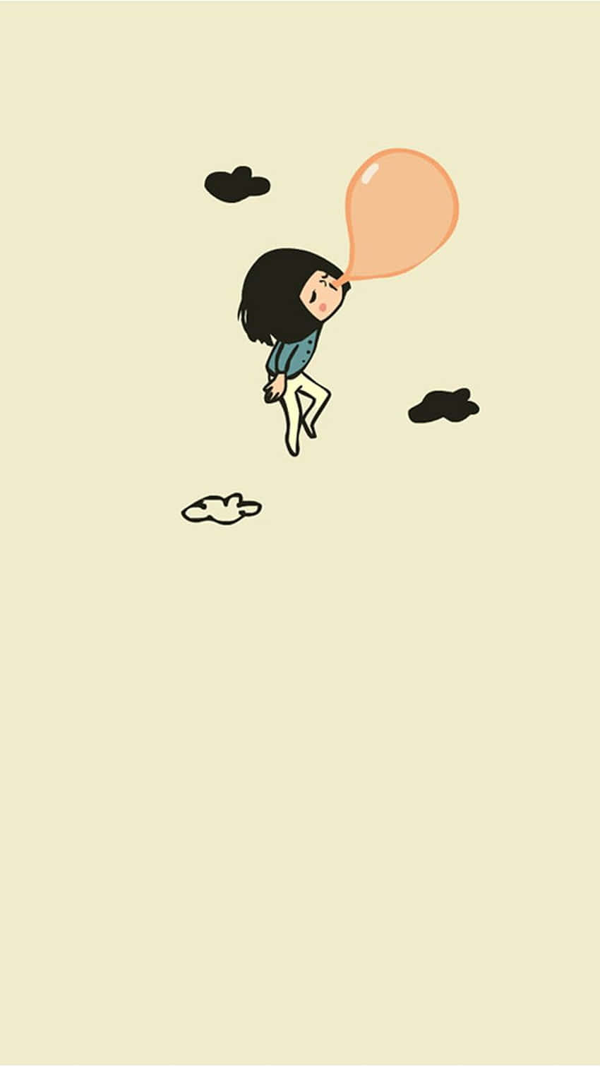 girl, orange balloon, pale yellow sky, HD Phone Wallpaper