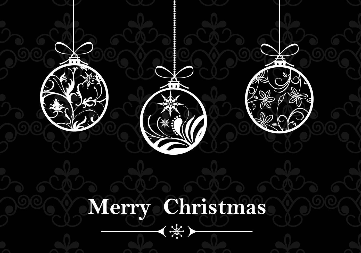 black damask patterned background, Merry Christmas, white Christmas ornaments, HD Desktop Wallpaper