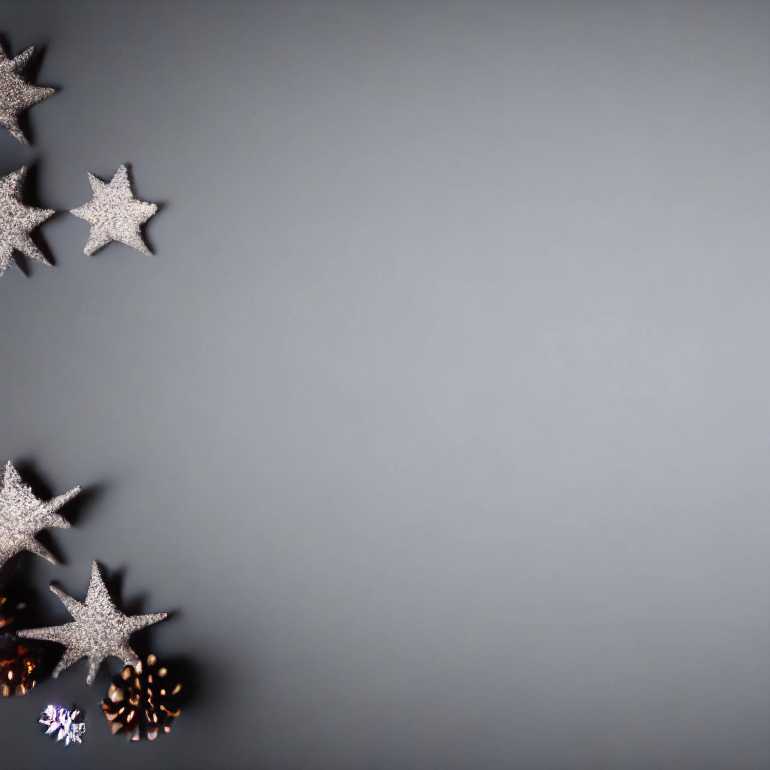 shimmering silver stars, pinecones, festive corner, HD Desktop Wallpaper