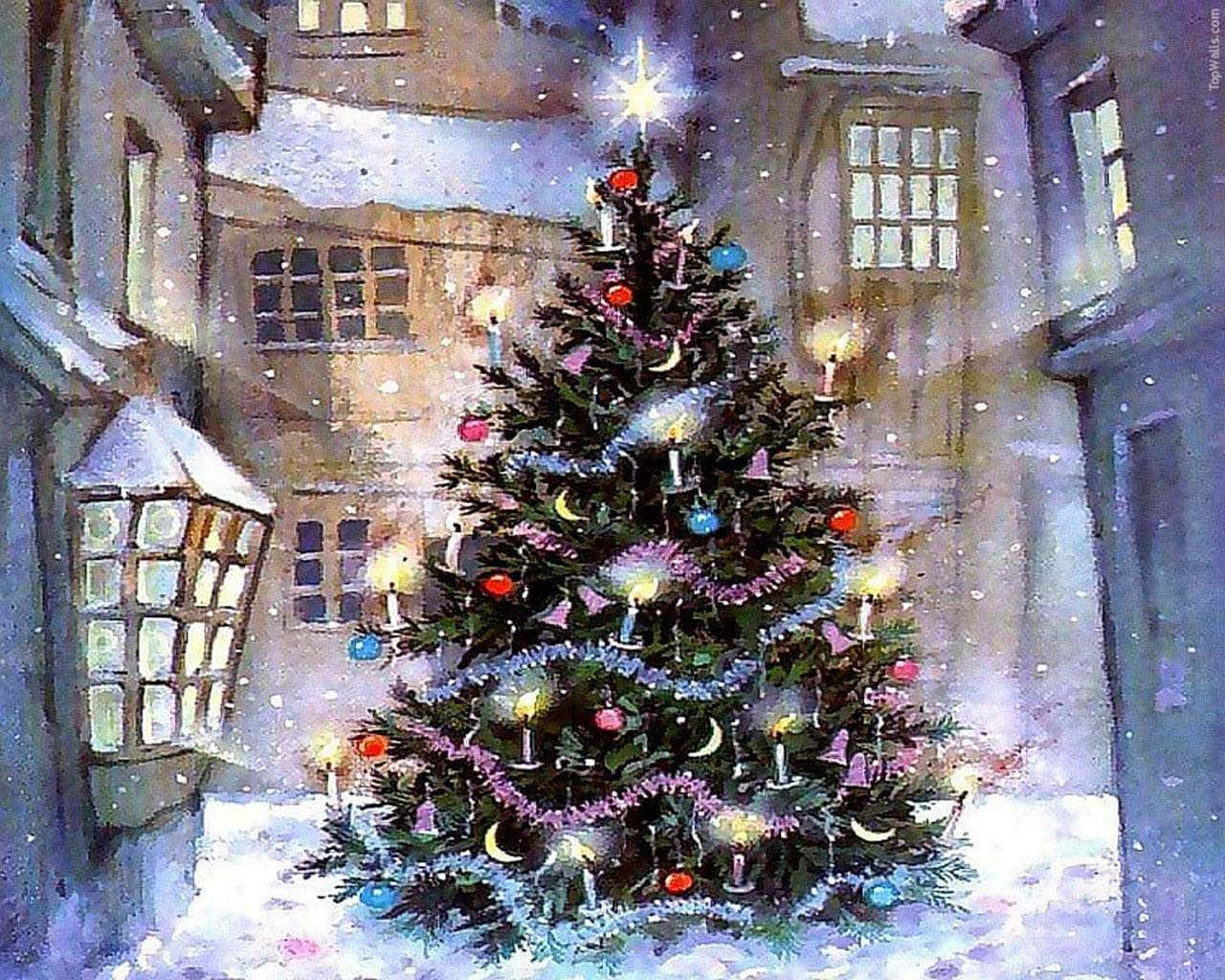 watercolor, Christmas tree, candles, HD Desktop Wallpaper