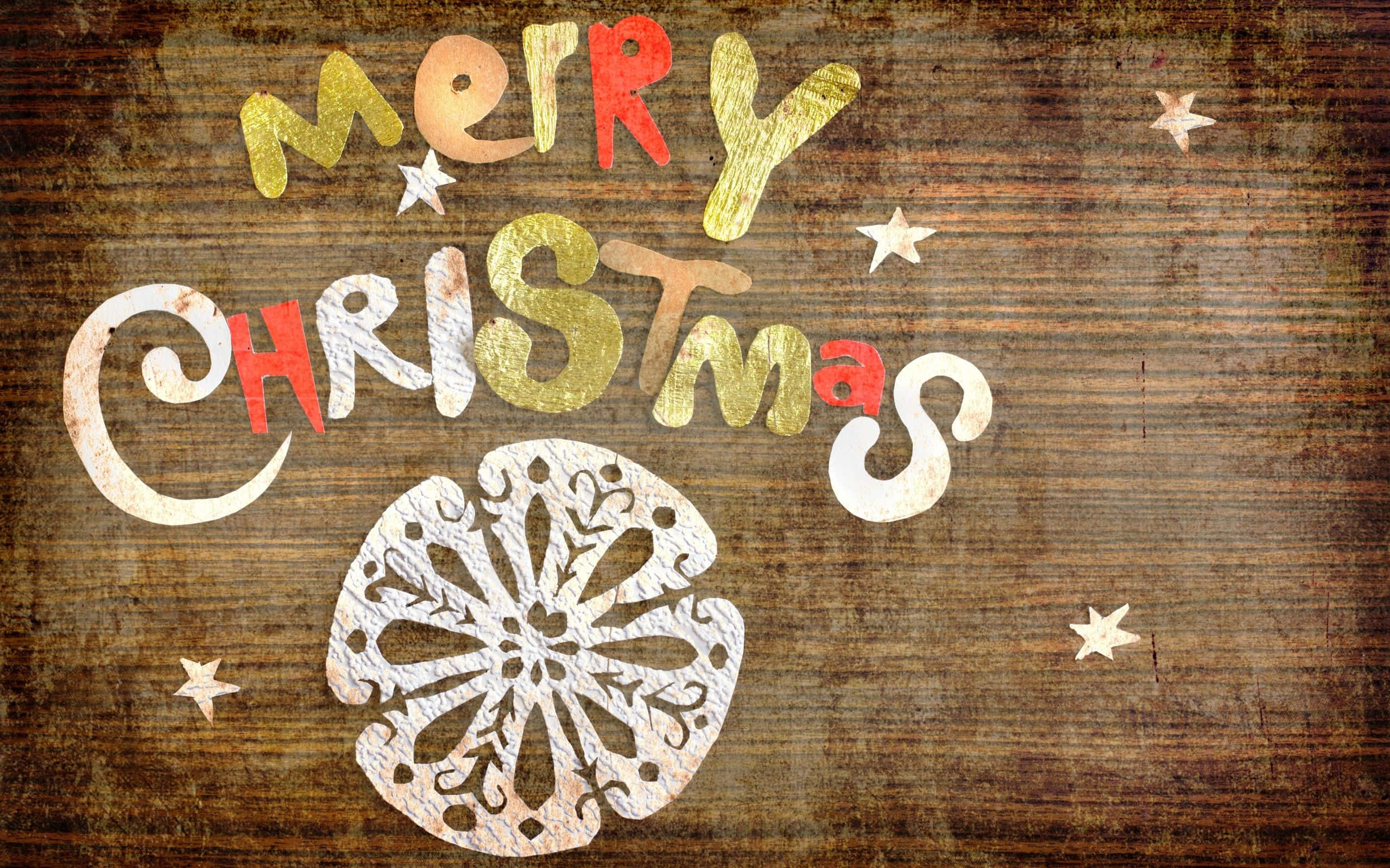 Vintage Christmas Desktop, colorful metallic paint, white paper snowflake, 2K Desktop Wallpaper