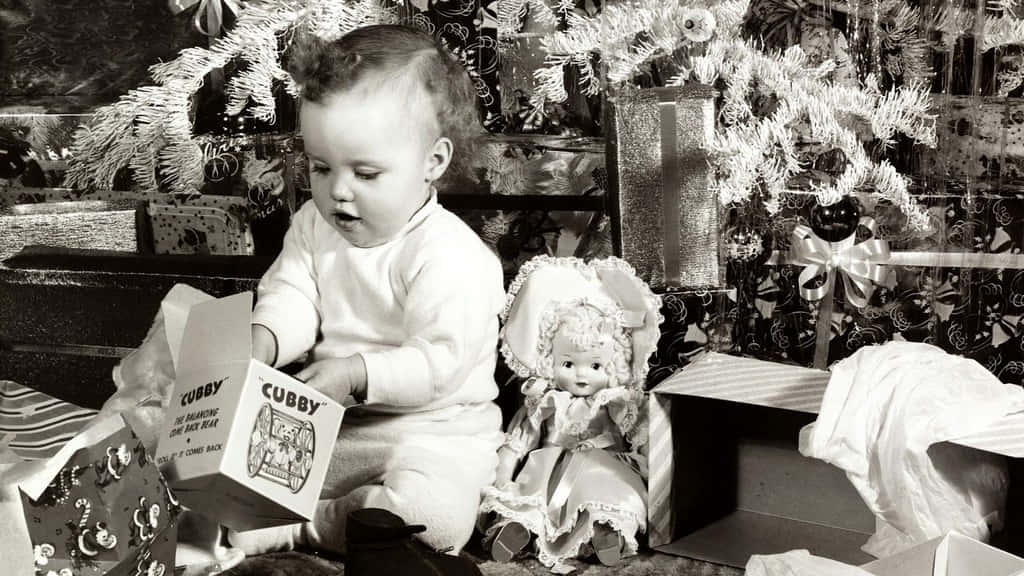 vintage Christmas desktop, baby, Christmas gifts, SD Desktop Wallpaper