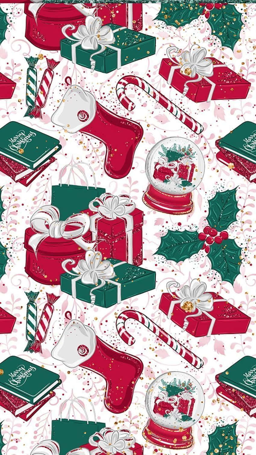 Vintage Christmas, red and green gifts, candy canes, HD Phone Wallpaper