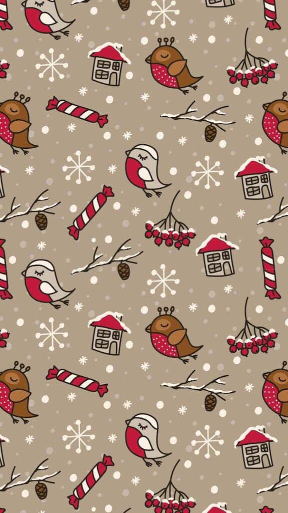Vintage Christmas, cartoon birds, candy canes, SD Phone Wallpaper