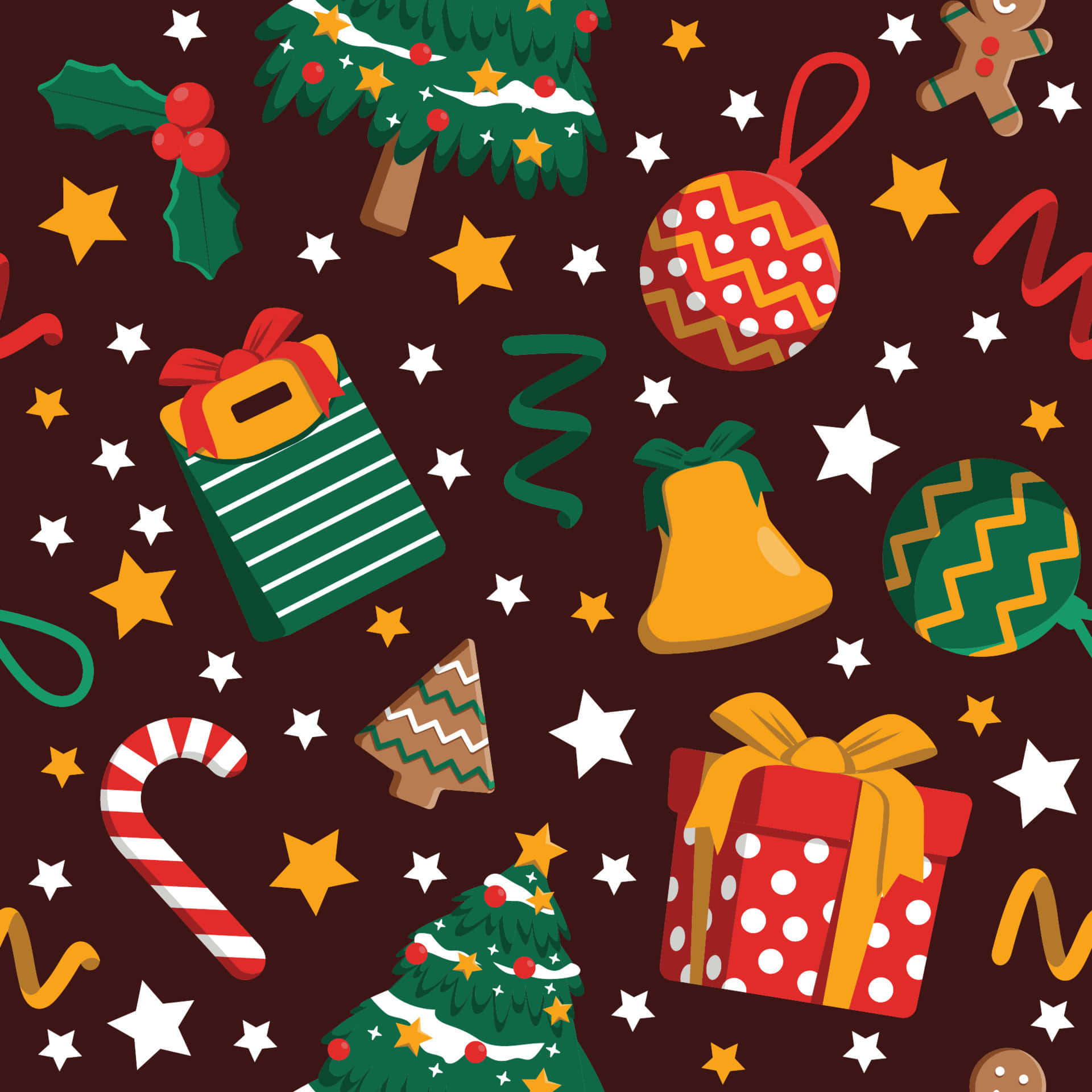 vintage Christmas, Christmas pattern, decorated trees, Full HD Desktop Wallpaper